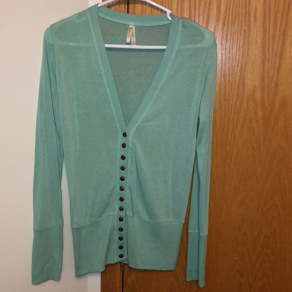 Sage button down Cardigan, never worn SZ L